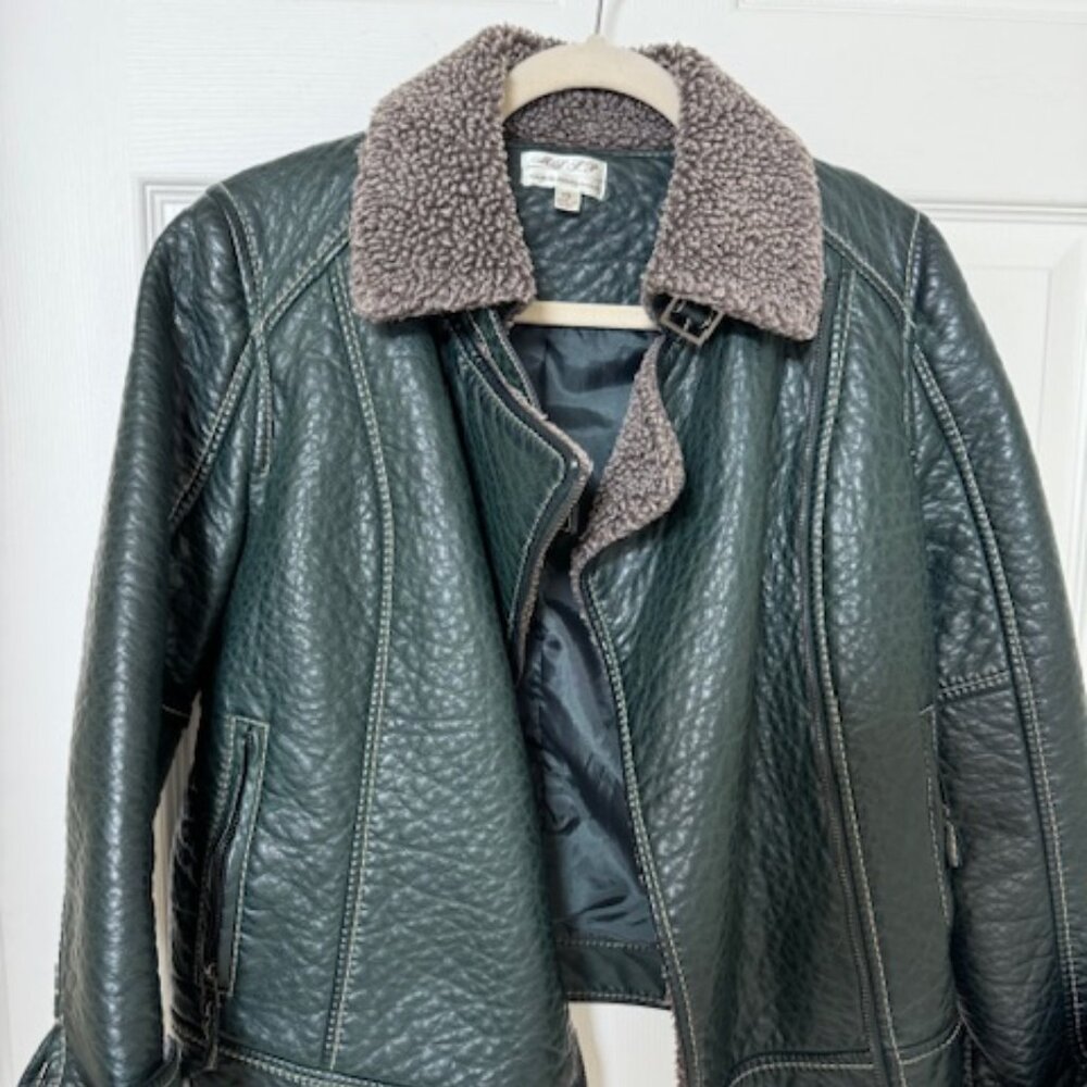 Max Studio Specialty Product (MSSP) Faux Leather Green Biker Jacket